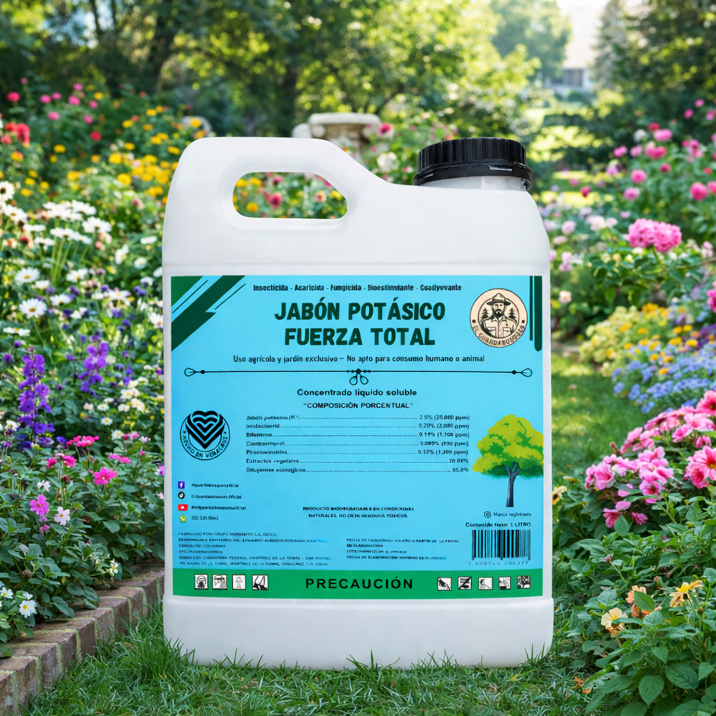 1L Jabón Potásico Fuerza Total – Insecticida, Fungicida y Acaricida Profesional para Control de Plagas en Cultivos