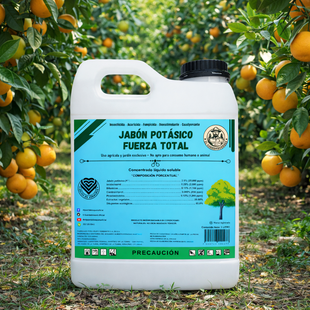 1L Jabón Potásico Fuerza Total – Insecticida, Fungicida y Acaricida Profesional para Control de Plagas en Cultivos