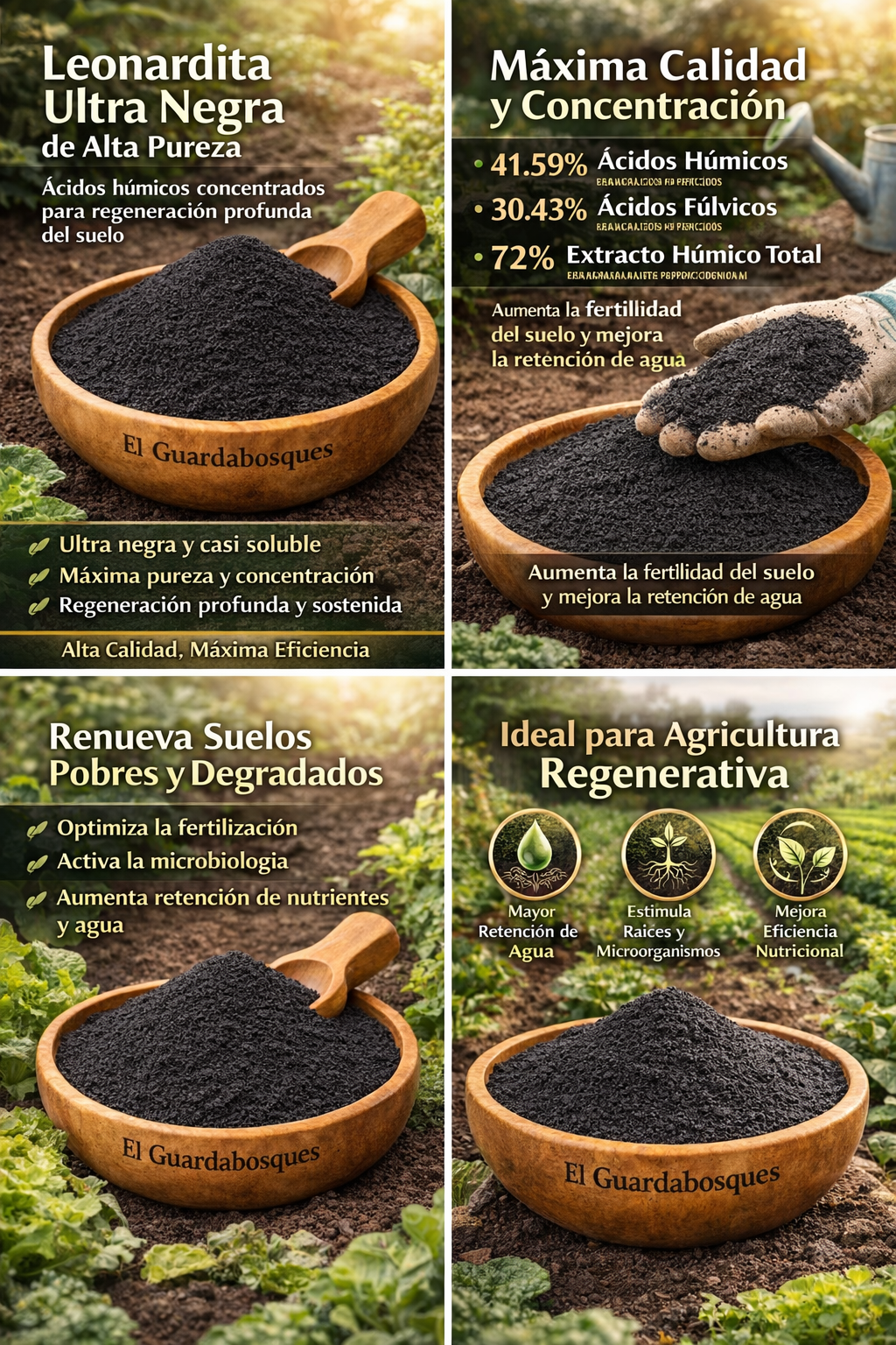 Leonardita Ultra Negra de Alta Pureza | Ácidos Húmicos Concentrados para Regeneración Profunda del Suelo 25kg