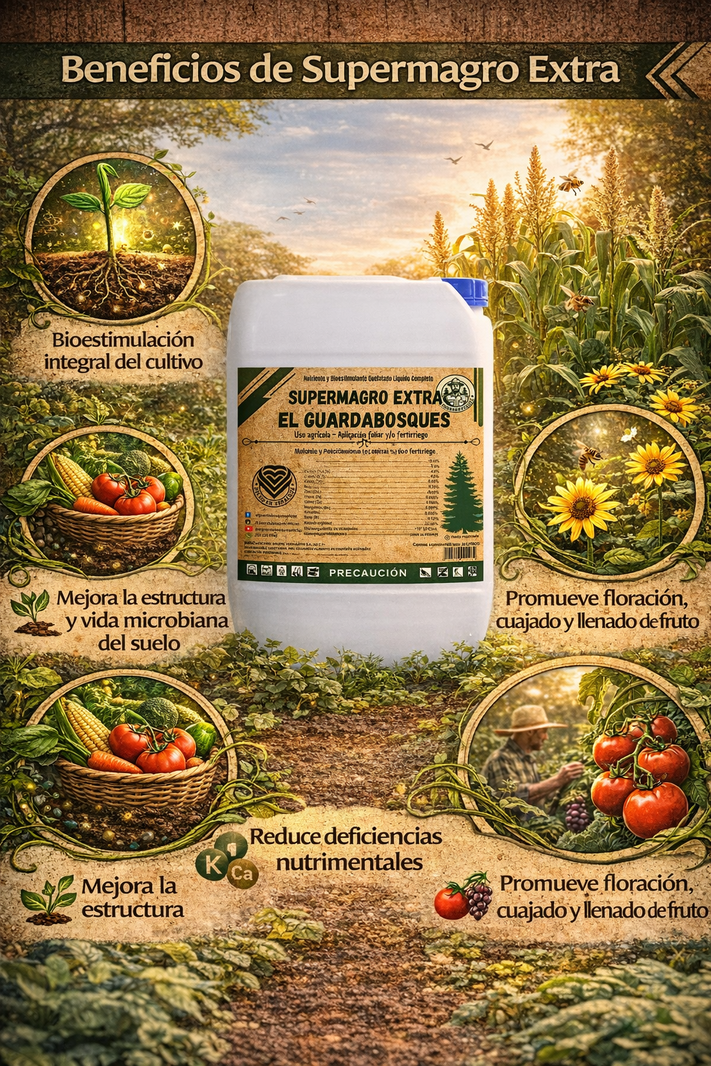 Supermagro Extra El Guardabosques Biofertilizante Orgánico para Mayor Floración, Cuajado y Rendimiento 20L