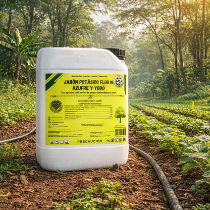 4L Jabón Potásico Flor de Azufre y Yodo – Protección Total Contra Hongos, Ácaros y Plagas