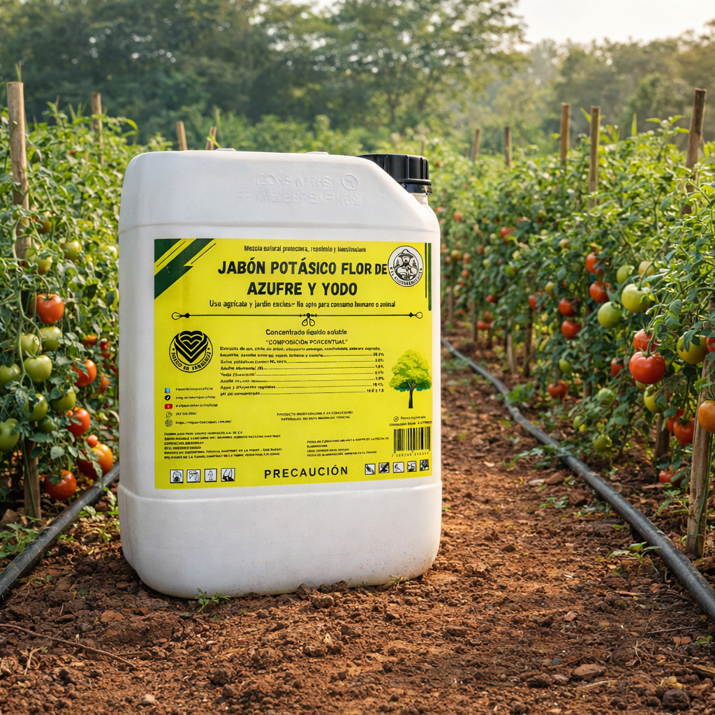 4L Jabón Potásico Flor de Azufre y Yodo – Protección Total Contra Hongos, Ácaros y Plagas