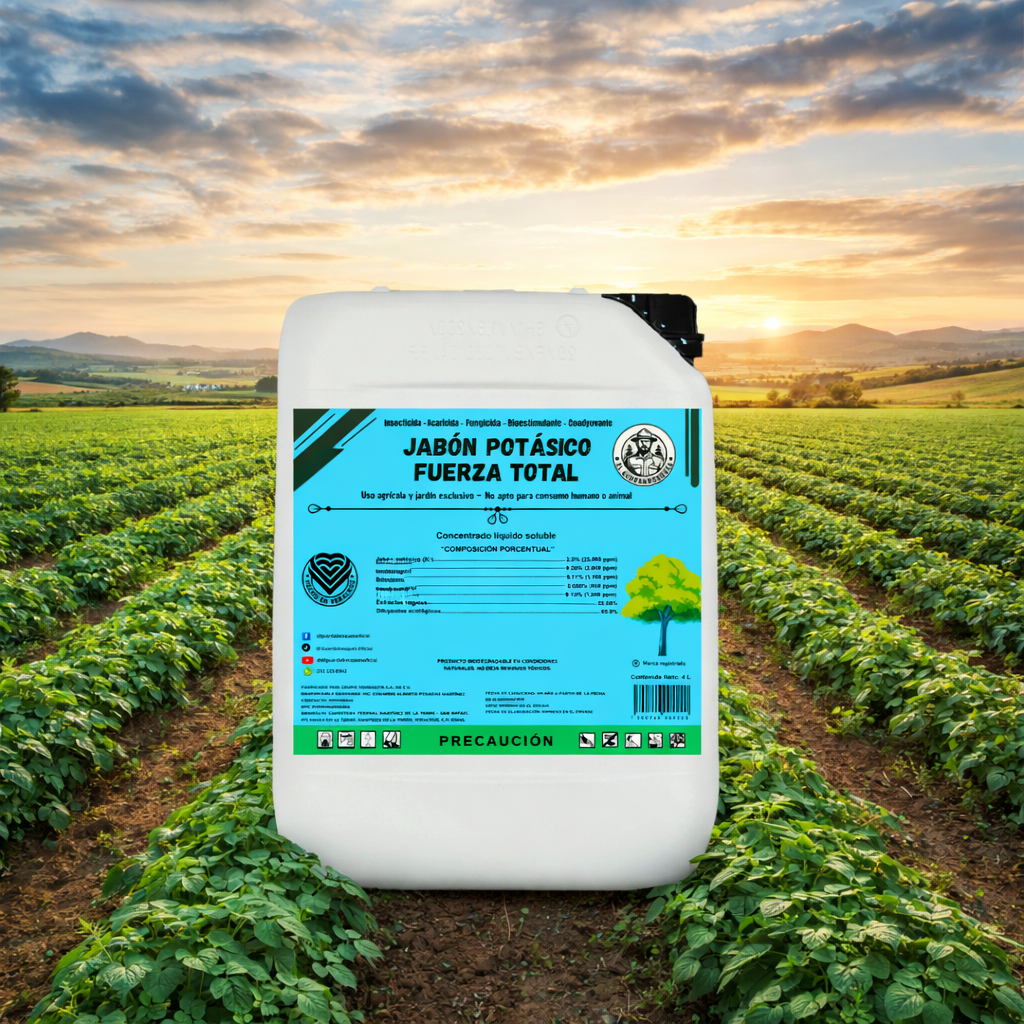 4L Jabón Potásico Fuerza Total – Insecticida, Fungicida y Acaricida Profesional para Control de Plagas en Cultivos
