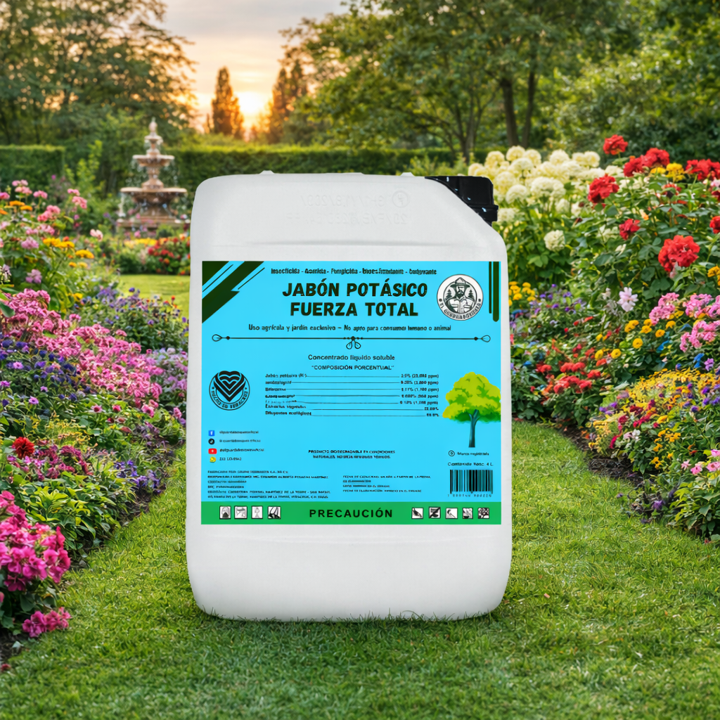 4L Jabón Potásico Fuerza Total – Insecticida, Fungicida y Acaricida Profesional para Control de Plagas en Cultivos