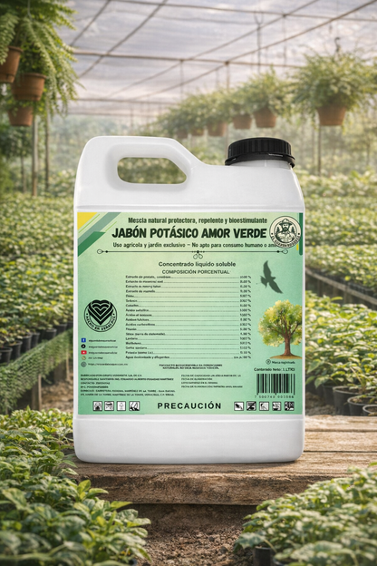 Jabón Potásico Amor Verde – Bioestimulante foliar con potasio, yodo, silicio, titanio y selenio para sanidad y resiliencia de cultivos