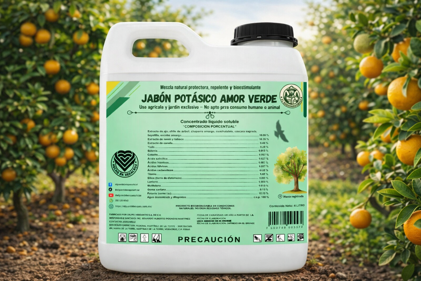 4L Jabón Potásico Amor Verde – Bioestimulante foliar con potasio, yodo, silicio, titanio y selenio para sanidad y resiliencia de cultivos