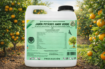 4L Jabón Potásico Amor Verde – Bioestimulante foliar con potasio, yodo, silicio, titanio y selenio para sanidad y resiliencia de cultivos