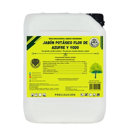 4L Jabón Potásico Flor de Azufre y Yodo – Protección Total Contra Hongos, Ácaros y Plagas