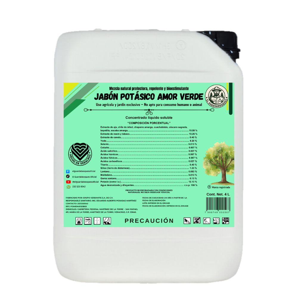 4L Jabón Potásico Amor Verde – Bioestimulante foliar con potasio, yodo, silicio, titanio y selenio para sanidad y resiliencia de cultivos
