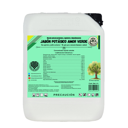 4L Jabón Potásico Amor Verde – Bioestimulante foliar con potasio, yodo, silicio, titanio y selenio para sanidad y resiliencia de cultivos