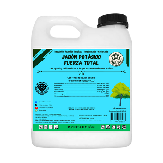 1L Jabón Potásico Fuerza Total – Insecticida, Fungicida y Acaricida Profesional para Control de Plagas en Cultivos