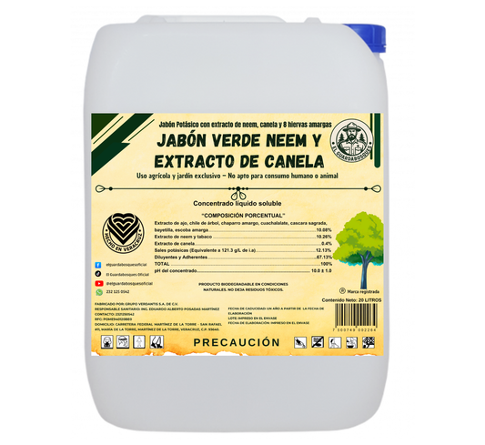 20L Jabón Verde Neem –Jabón Potásico insecticida y acaricida natural de amplio espectro