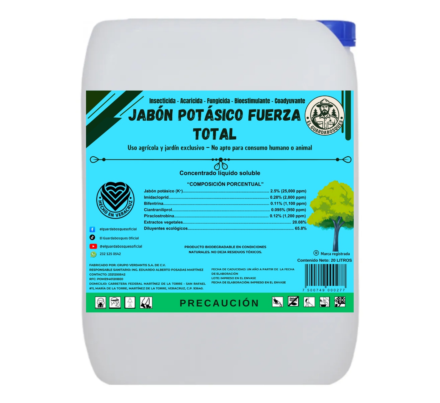 20L Jabón Potásico Fuerza Total – Insecticida, Fungicida y Acaricida Profesional para Control de Plagas en Cultivos