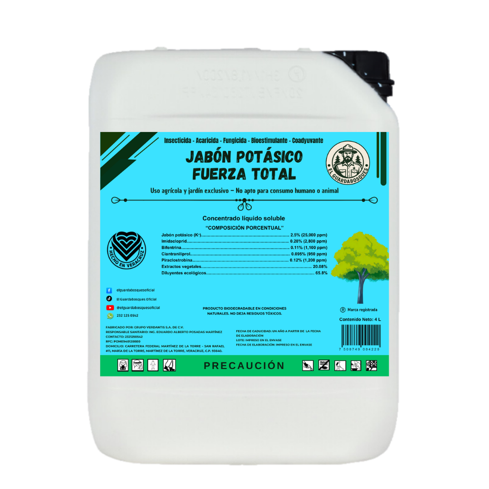 4L Jabón Potásico Fuerza Total – Insecticida, Fungicida y Acaricida Profesional para Control de Plagas en Cultivos