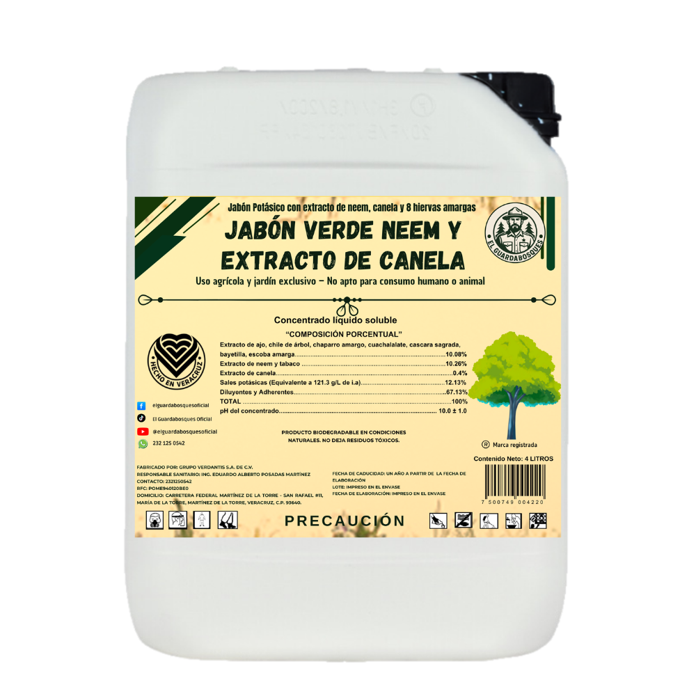 4L Jabón Verde Neem –Jabón Potásico insecticida y acaricida natural de amplio espectro