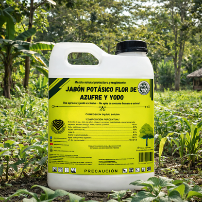 1L Jabón Potásico Flor de Azufre y Yodo – Protección Total Contra Hongos, Ácaros y Plagas