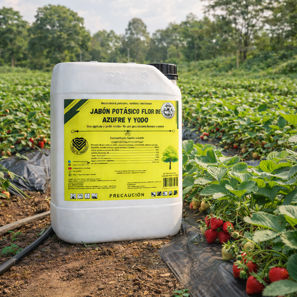 20L Jabón Potásico Flor de Azufre y Yodo – Protección Total Contra Hongos, Ácaros y Plagas