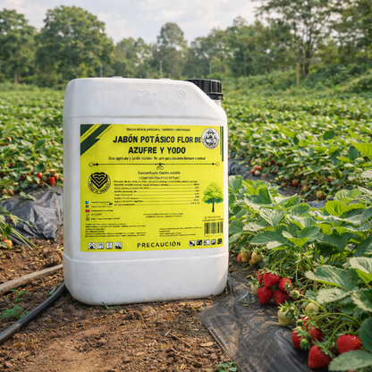 20L Jabón Potásico Flor de Azufre y Yodo – Protección Total Contra Hongos, Ácaros y Plagas