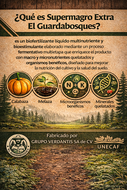 Supermagro Extra El Guardabosques Biofertilizante Orgánico para Mayor Floración, Cuajado y Rendimiento 20L