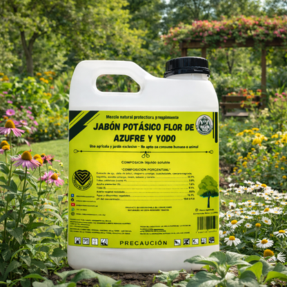 1L Jabón Potásico Flor de Azufre y Yodo – Protección Total Contra Hongos, Ácaros y Plagas