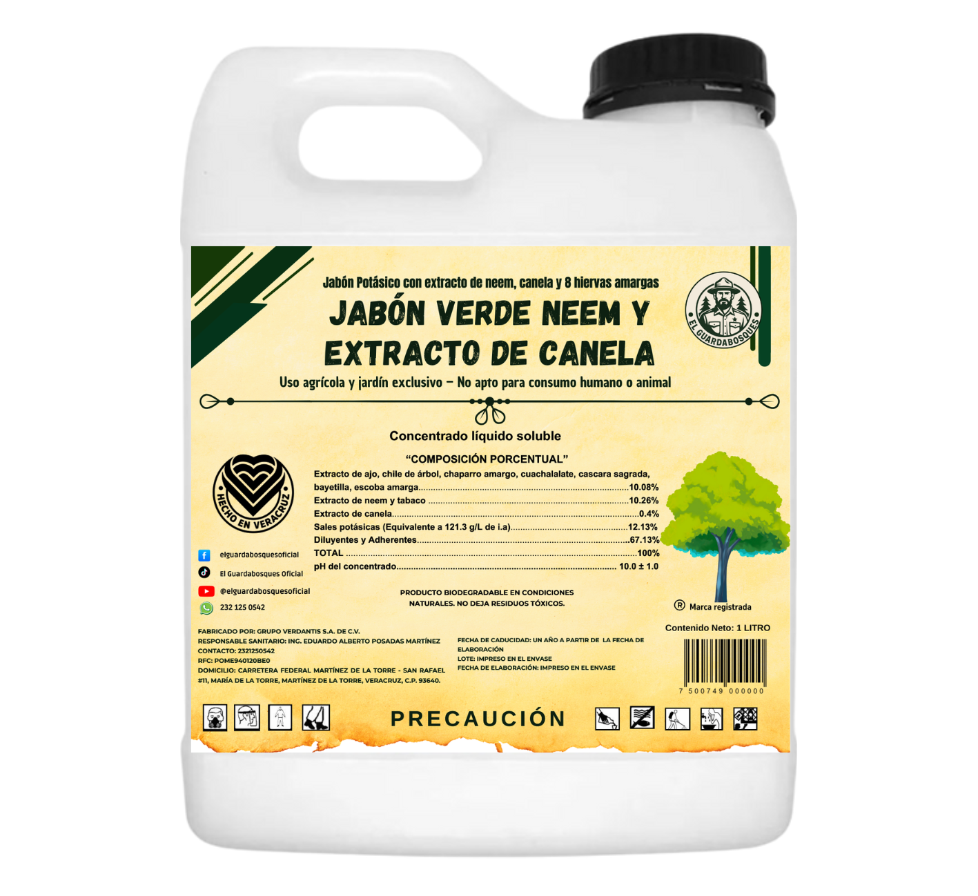 1L Jabón Verde Neem –Jabón Potásico insecticida y acaricida natural de amplio espectro